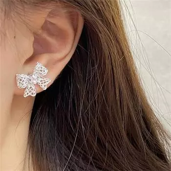 1 пара индивидуальных сережек-бантов с ажурным узором для женщин и девочек, минималистичные изысканные милые серьги, ювелирные аксессуары, подарки