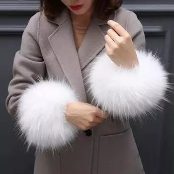1 пара из искусственного меха с манжетами на рукавах, пушистые, роскошные, мягкие, однотонные, ветрозащитные, теплые, эластичные, для женщин и девочек, универсальные зимние теплые чехлы на запястья черный белый