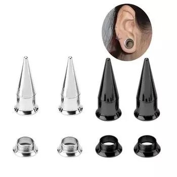 1 пара из нержавеющей стали два в одном, заостренный конус, двойной рог, полый ушной манометр, ювелирные изделия для пирсинга, расширитель для ушей 2mm