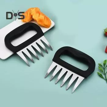 1 пара измельчителей мяса из нержавеющей стали с 7-зубчатым дизайном, приспособления для быстрой нарезки, нескользящая ручка, устойчивая к ржавчине, для свинины, говядины, птицы чёрный