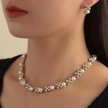 1 пара изящных сережек и ожерелья в форме цветка - комплект украшений в стиле бохо-шик для вечеринки, коктейльной вечеринки и особых случаев - милый, нежный A Set