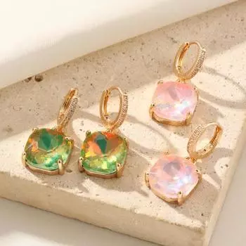 1 пара изысканных цветных квадратных искусственных кристаллов висячие серьги для женщин кубический цирконий серьги ювелирные изделия вечерние аксессуары розовый