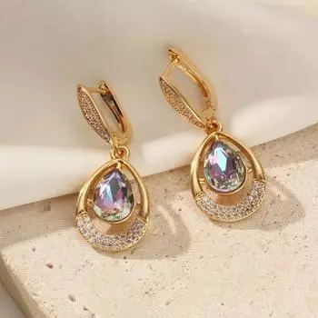 1 пара изысканных геометрических висячих сережек в форме капли для женщин, ювелирные изделия из кубического циркония, аксессуары для свадебной вечеринки золотой