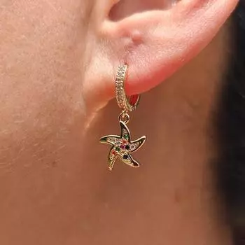 1 пара изысканных красочных висячих сережек с цирконием и морской звездой для женщин золотого цвета, ювелирные изделия, аксессуары для вечеринок разноцветный