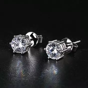 1 пара изысканных круглых серег с шестью когтями с блестящим цирконом, что делает их универсальными и модными для повседневной женской носки серебряный