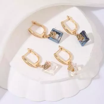 1 пара изысканных квадратных висячих серег с искусственными кристаллами и геометрическим узором для женщин, ювелирные изделия с кубическим цирконием, повседневные аксессуары синий