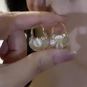 1 пара изысканных опаловых цветочных висячих сережек в форме корзины, женские легкие роскошные элегантные серьги-кольца из циркония, украшения для ушей