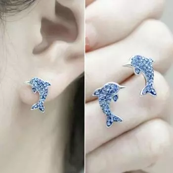 1 пара изысканных пирсинг-гвоздиков для ушей, женские блестящие серьги-гвоздики в форме дельфина со стразами, модные