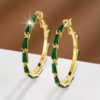 1 пара изысканных серег-колец, медные украшения, золотистого цвета, полные камня-циркона, винтажные, элегантные, стильные, уникальные, женские серьги белый