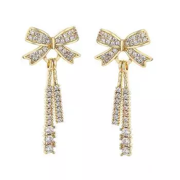 1 пара изысканных сережек-кисточек с подвеской-бантом из циркония, легкие роскошные серьги-гвоздики 1Pair