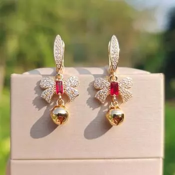 1 пара изысканных сережек-колокольчиков с бантом из циркония для женщин, повседневные украшения, аксессуары для рождественской вечеринки золотой