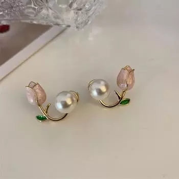 1 пара изысканных тюльпанов с цветком белого жемчуга, серьги-гвоздики для женщин, ювелирные изделия onesize