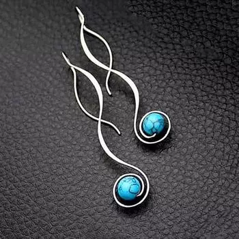 1 пара изысканных висячих сережек искусственной бирюзы, устойчивых к падению, элегантных длинных стильных висячих сережек