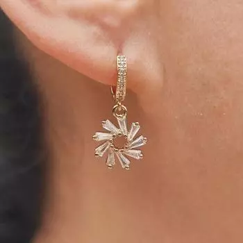 1 пара изысканных висячих сережек с геометрическим рисунком подсолнухов для женщин, ювелирные изделия с кубическим цирконием, повседневные аксессуары золотой