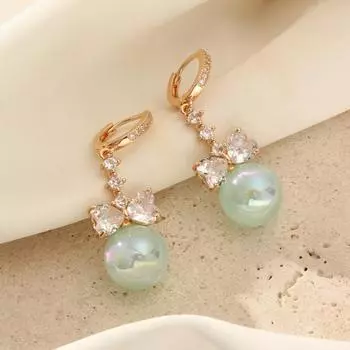 1 пара изысканных зеленых искусственных жемчуговых сережек для женщин, серьги-бантики с цирконием, ювелирные изделия, аксессуары для свадебной вечеринки зелёный