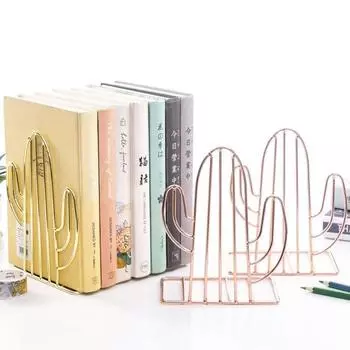 1 пара кактусовых железных подставок для книг, металлическая настольная стойка для хранения книг розового золота
