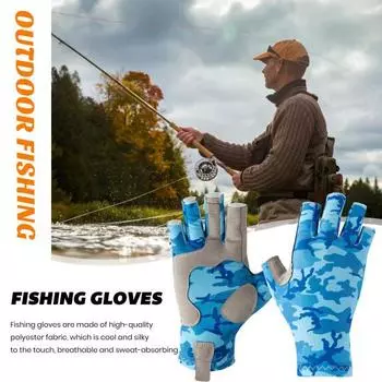 1 пара камуфляжных перчаток для рыбалки с полупальцами, защита от ультрафиолета UPF 50+, легкие перчатки без пальцев для мужчин и женщин, для занятий спортом на открытом воздухе, парусного спорта, каякинга, гребли S зелёный