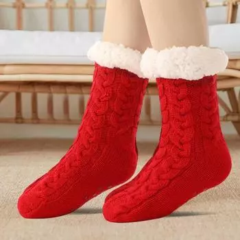 1 пара кашемировых носков, носки-тапочки с нескользящими точками, зимние толстые домашние носки для сна озеро синий