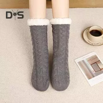 1 пара кашемировых носков, тапочки с нескользящими точками, зимние толстые домашние носки для сна для женщин и пожилых людей красный