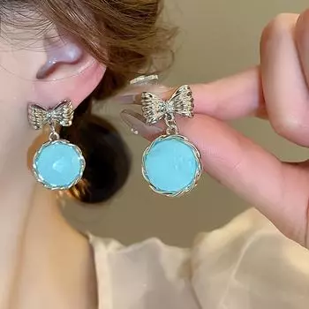 1 пара кавайных круглых сережек желейного цвета в корейском стиле с милыми бабочками и бантиками, очаровательный аксессуар для женщин, выберите свой цвет синий