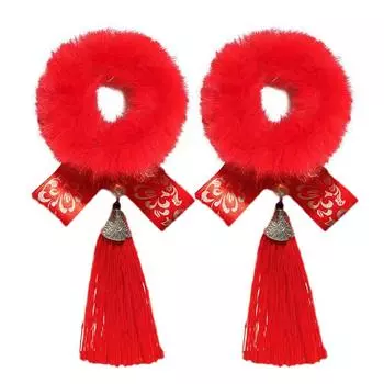 1 пара кисточек большие красные милые аксессуары для волос в китайском стиле и годовые петли с имитацией кролика новые Da W1O2 style3-One size
