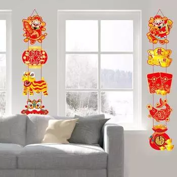 1 пара китайских новогодних баннеров-куплетов с ремешком насыщенного цвета, подвесной подвесной светильник на дверь 2024, украшение для весеннего фестиваля 2024 красный