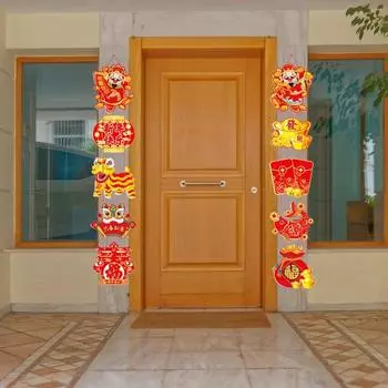 1 пара китайских новогодних баннеров-куплетов с ремешком насыщенного цвета, подвесной подвесной светильник на дверь 2024, украшение для весеннего фестиваля 2024 красный