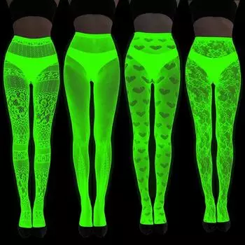 1 пара колготок, женские модные светящиеся сетчатые носки, светящиеся в темноте, чулки, кружевные леггинсы из полиамида, комбинезон с вырезом