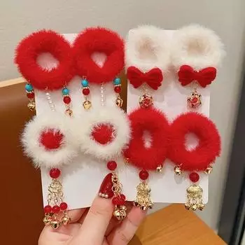 1 пара комков волос, детская красная веревка для волос с кисточками, плюшевая эластичная повязка для волос для девочек