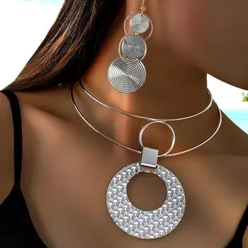 1 пара комплекта ювелирных украшений в стиле Jhumka с преувеличенным дизайном тарелок, серьг и ожерелья — идеально подходит для повседневной одежды и аксессуаров для вечеринок золотой