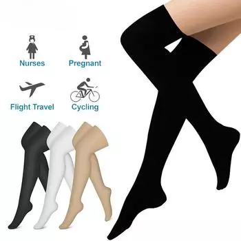 1 пара компрессионных носков до колена для женщин и мужчин, чулки для бега, езды на велосипеде, занятий спортом бежевый