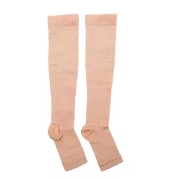 1 пара компрессионных носков, облегчение боли в ногах, колено, варикозное расширение носков, носки с открытым носком телесный