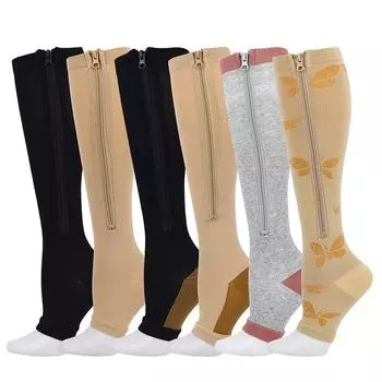 1 пара компрессионных женских прочных носков на молнии для бега, велоспорта, спорта на открытом воздухе чёрный