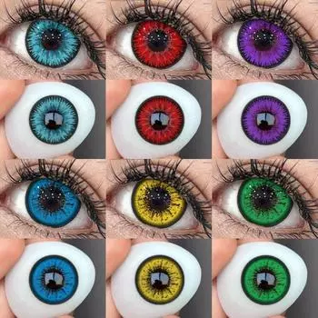 1 пара контактных линз для косплея, цветные контактные линзы для Хэллоуина, линзы для красных глаз, косметические линзы для голубых глаз AYY-BLUE