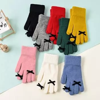 1 пара корейских модных перчаток с бантом, новые милые женские перчатки с бантом, осенне-зимние утолщенные меховые перчатки, зимние аксессуары чёрный