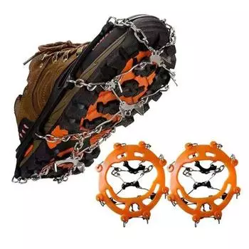 1 пара кошек для обуви с цепочкой из нержавеющей стали 45514 с нескользящими зубьями A белый/оранжевый