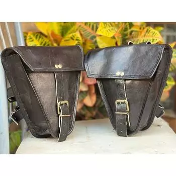 1 пара кожаных сумок-седла CAFE RACER, сумка-седло, вилка, сумка для инструментов, корзина 6 x 8 x 4 in чёрный