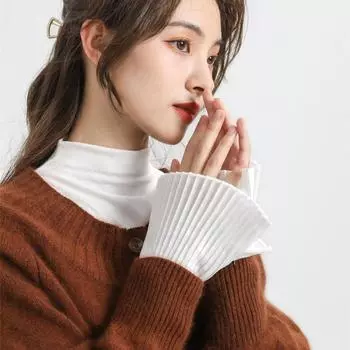 1 пара красивых съемных манжет из белого шифона с декоративными складками на рукавах, женская одежда, аксессуары белый