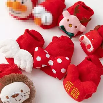 1 пара красных детских напольных носков, хлопковые резиновые противоскользящие носки-тапочки для новорожденных и малышей, 3D кукольные носки, носки-тапочки S
