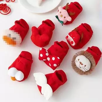 1 пара красных детских напольных носков, хлопковые резиновые противоскользящие носки-тапочки для новорожденных и малышей, 3D кукольные носки, носки-тапочки S