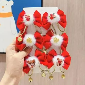 1 пара красных шпилек для волос с плюшевым декором в виде колокольчика, бант, заколка для волос в стиле осень-зима в китайском стиле