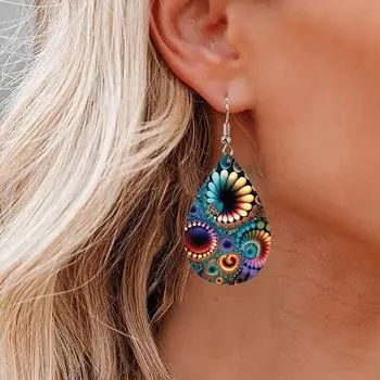 1 пара, красочные кожаные серьги-калейдоскопы в богемном стиле, модные подарки для праздничных вечеринок для женщин и девочек