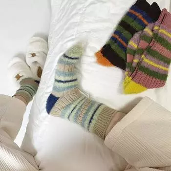 1 пара красочных мягких толстых пушистых домашних полосатых носков из норки, женские осенне-зимние плюшевые носки для пола