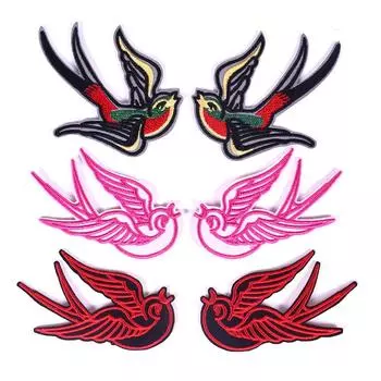 1 пара красочных нашивок в виде ласточки, татуировка птицы, воробья, вышитая железная аппликация, тканевое платье, скрапбукинг красный
