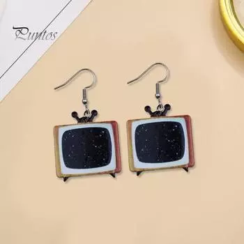 1 пара креативных красочных телевизионных висячих сережек в стиле ретро, эффектные уникальные серьги-капли для ТВ, ювелирные аксессуары, подарок разноцветный