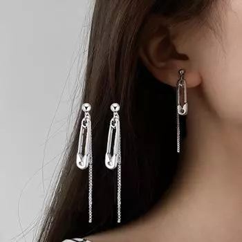 1 пара креативных сережек-капель с цепочкой и кисточками для женщин, забавные серьги в стиле поп-панк, хип-хоп, украшения для ушей серебряный