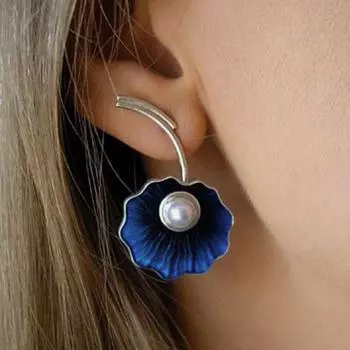 1 пара креативных синих цветочных серег с инкрустацией из искусственного жемчуга для женщин, ювелирные изделия для свадебной вечеринки серебряный