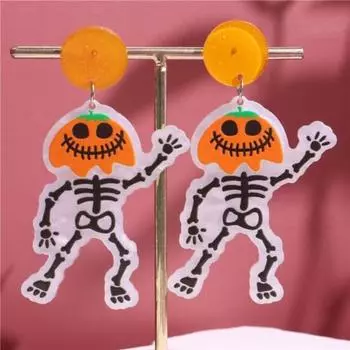1 пара креативных висячих серег с цветком тыквы, призрачным черепом, винтажные акриловые преувеличенные серьги-гвоздики на Хэллоуин, ювелирные аксессуары, подарок D