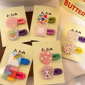 1 пара креативных заколок для детей, красочные заколки для волос с цветочным рисунком, корейские модные аксессуары для волос