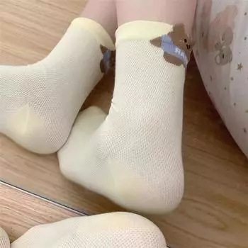 1 пара кремового цвета, универсальные носки до середины икры с милым рисунком животных, летние тонкие дышащие милые носки, повседневный подарок жёлтый